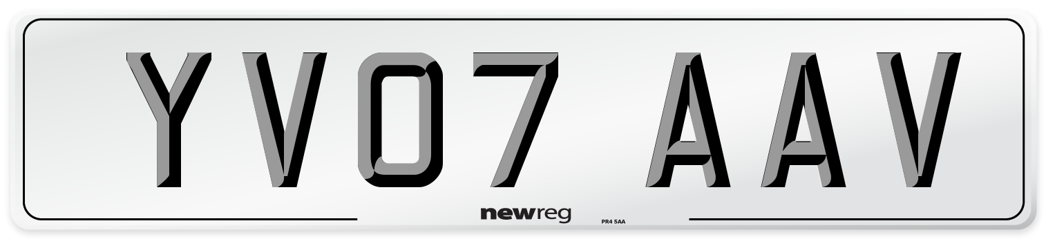 YV07 AAV Number Plate from New Reg